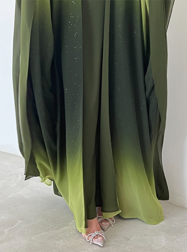 3 piece Glitter Abaya with Shyla, Green