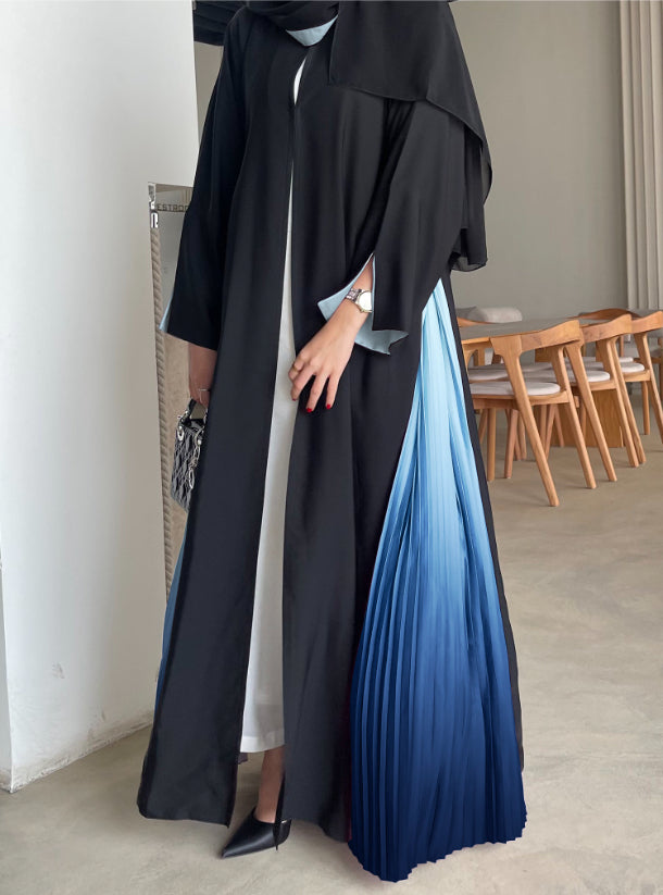 Black A-cut abaya featuring captivating ombré sides.