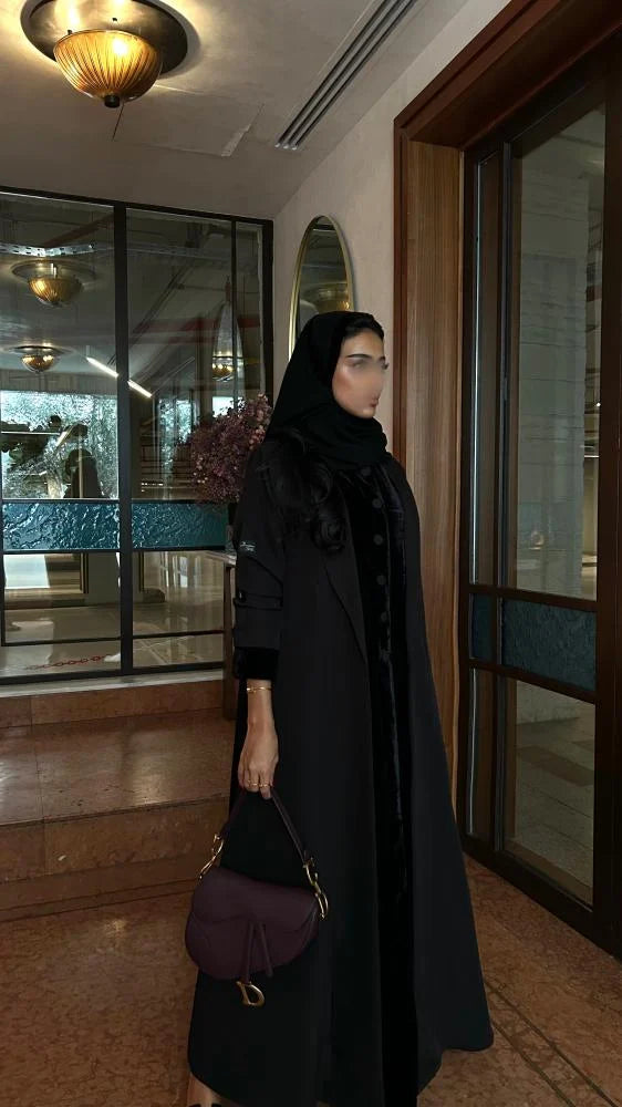 Winter Collection - 02, Black Valvet Abaya with Crepe