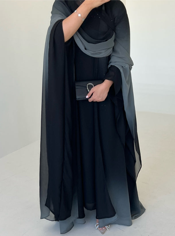 3 piece Glitter Abaya with Shyla, Grey