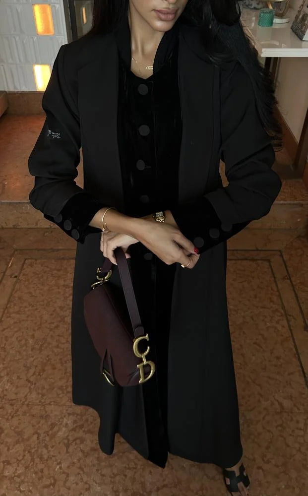 Winter Collection - 02, Black Valvet Abaya with Crepe