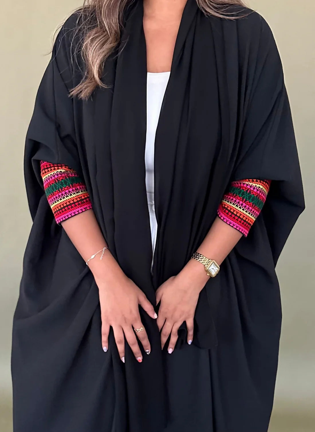 Black Abaya with Multi color Sleeves Embroidery