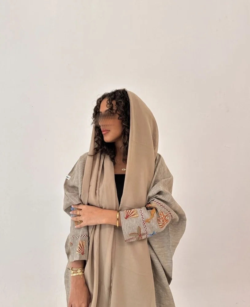 Beige Embroidered Abaya with Shyla