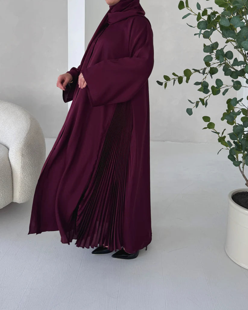 Burgundy Side pleated Abaya with Shaila