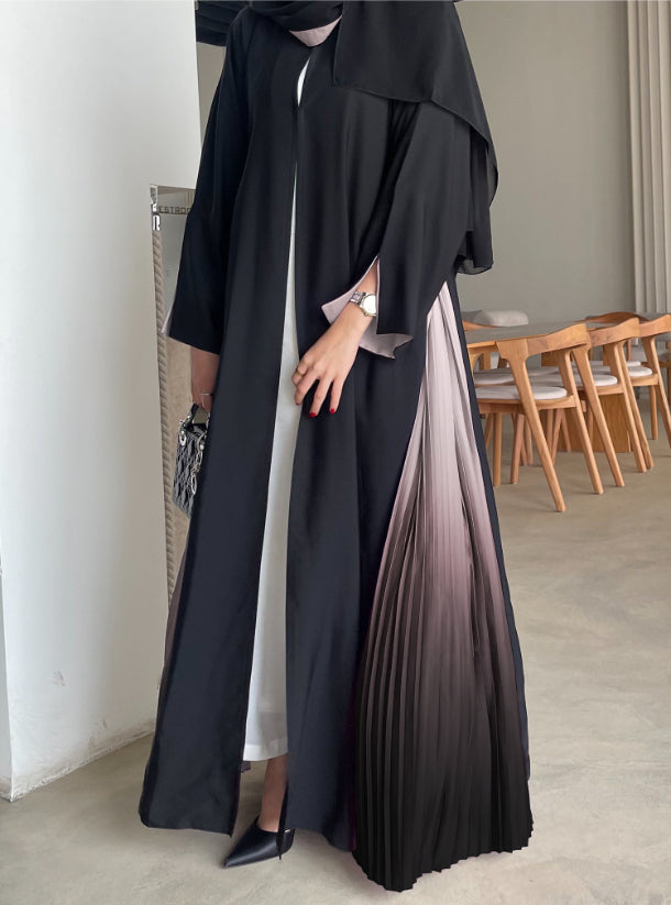 Black A-cut abaya featuring captivating ombré sides.