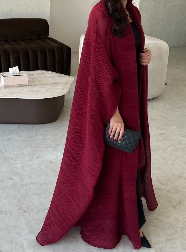 Maroon Pleated Abaya with Shyla