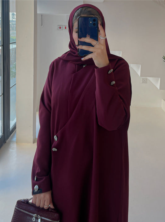 Burgundy Blazer Abaya with Shaila