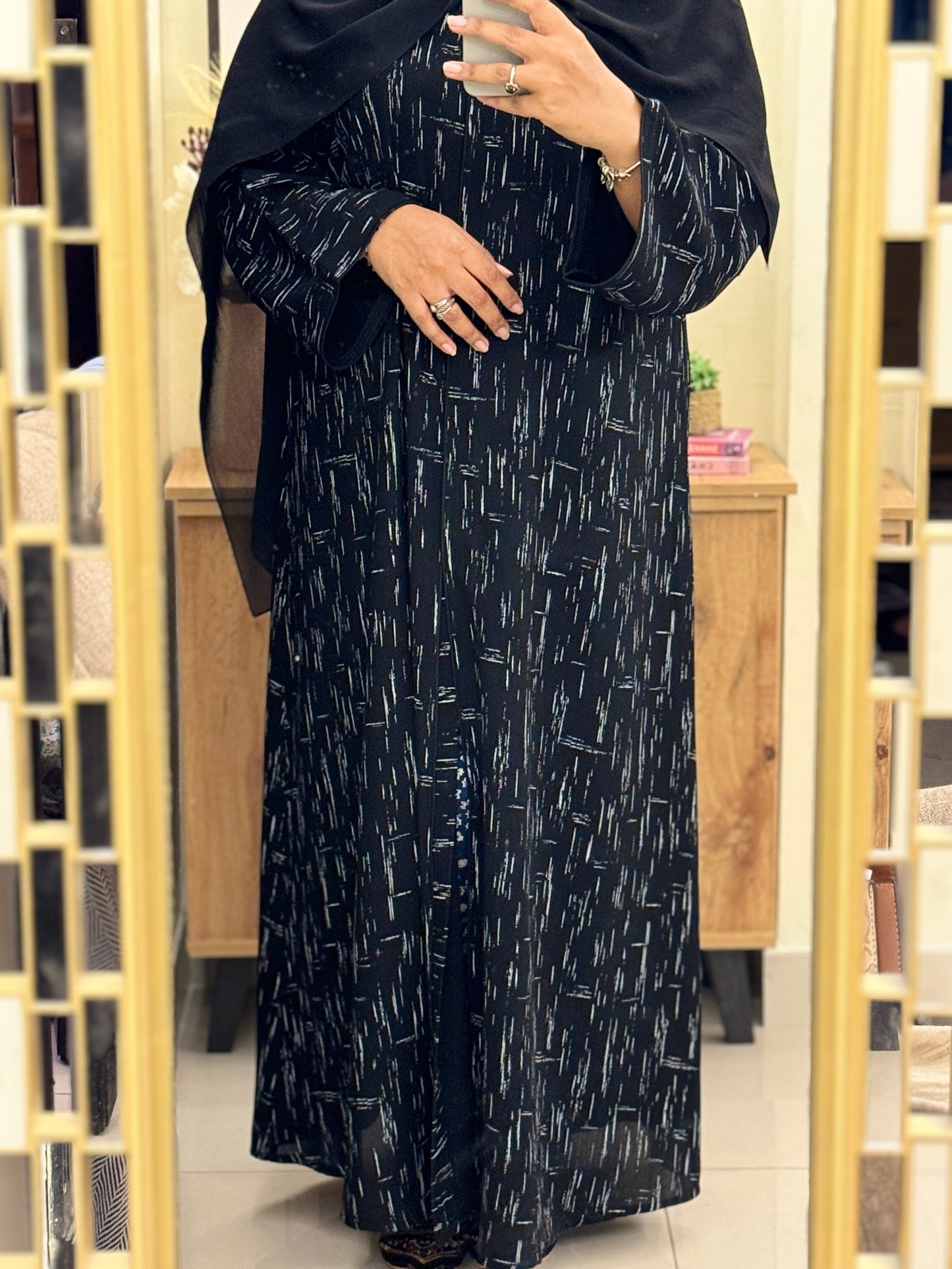 Elegant Black Printed Abaya with Matching Shyla/Hijab