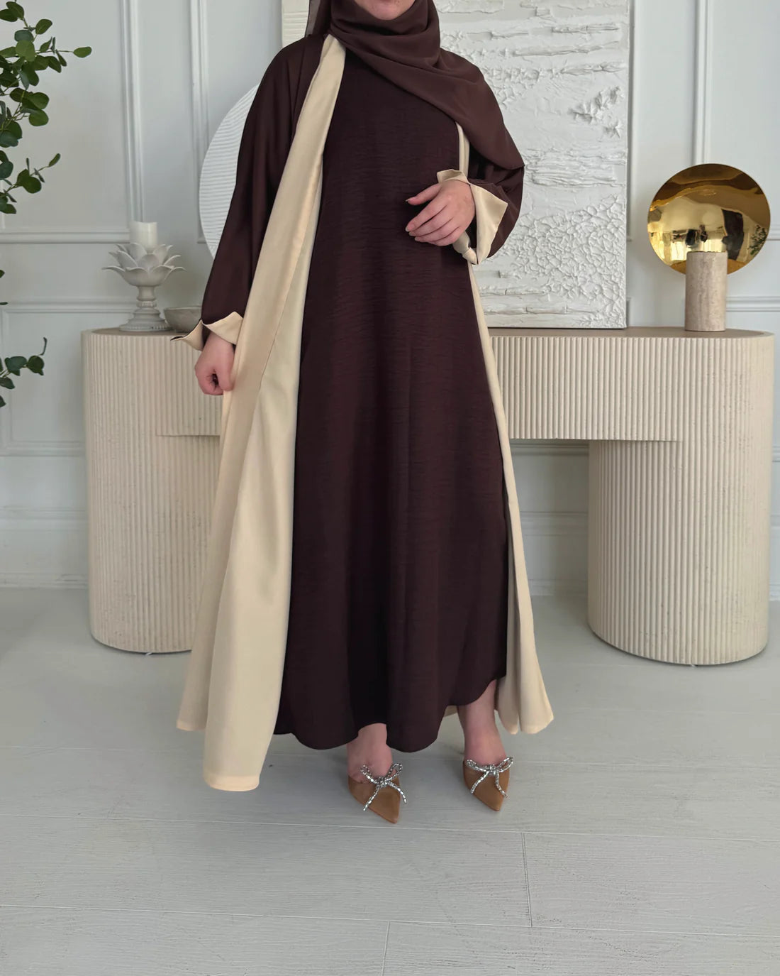 Nada Reversible Abaya - Brown and Beige