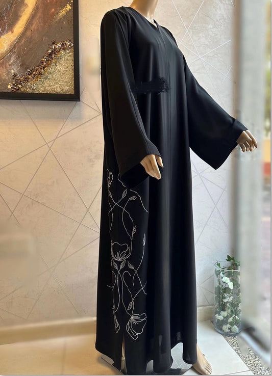 Black Abaya with White Embroidery and inner