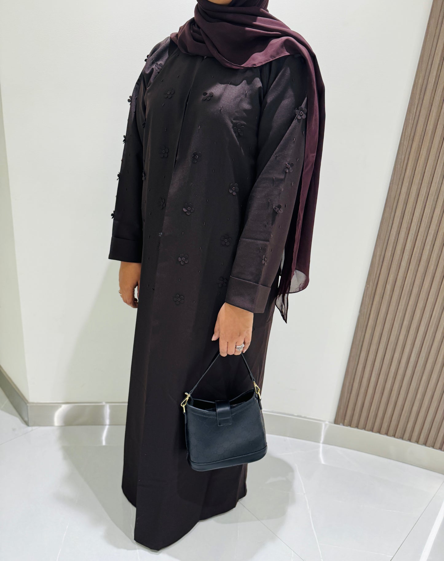 Flower embroidery Abaya with Shyla, Brown