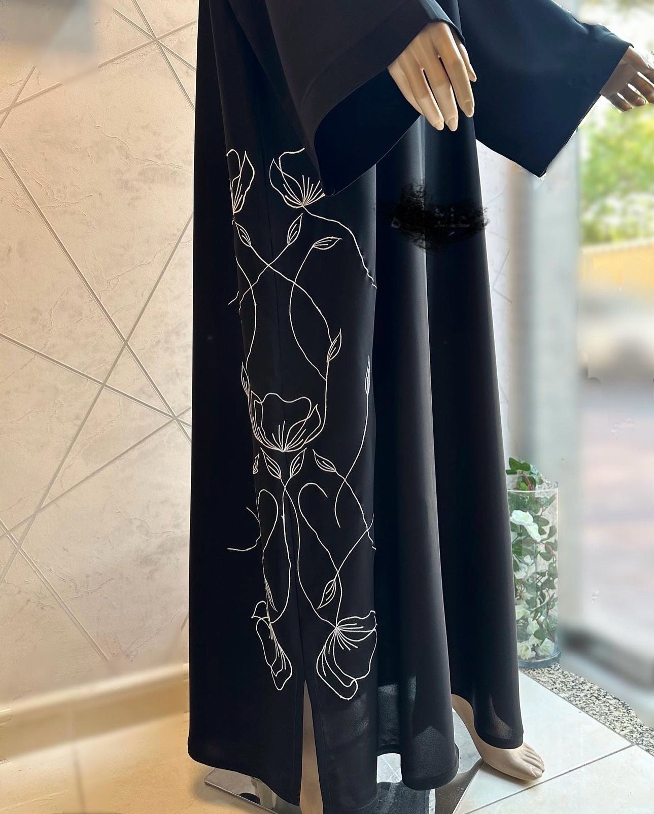 Black Abaya with White Embroidery and inner