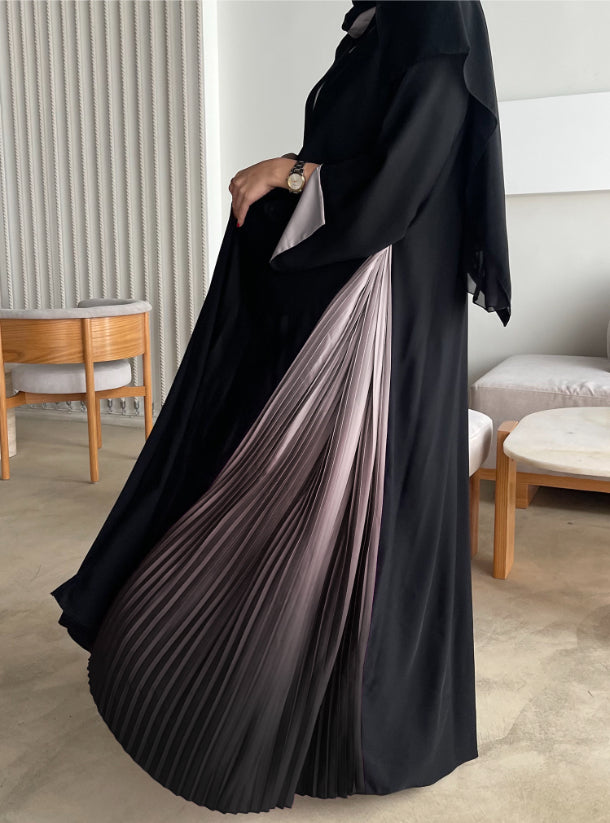 Black A-cut abaya featuring captivating ombré sides.