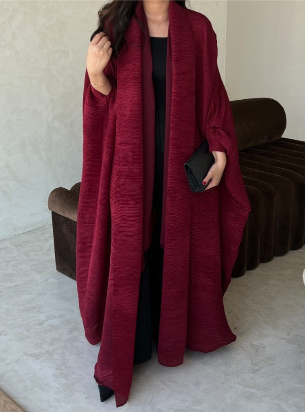 Maroon Pleated Abaya with Shyla