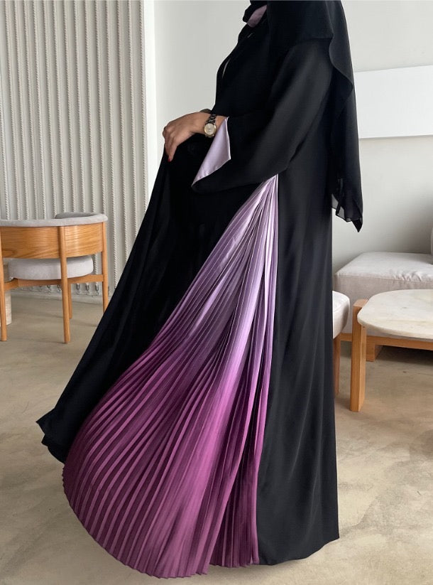 Black A-cut abaya featuring captivating ombré sides.