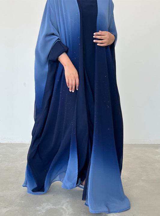 3 piece Glitter Abaya with Shyla, blue