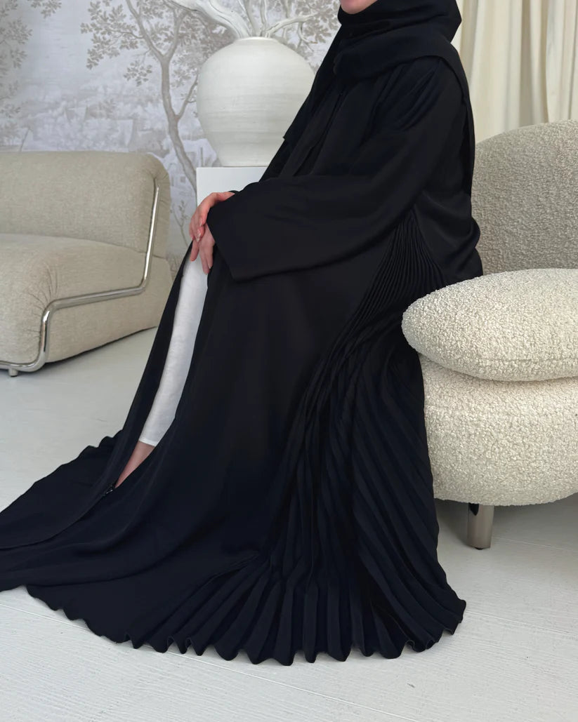 Black Side pleated Abaya with Shaila