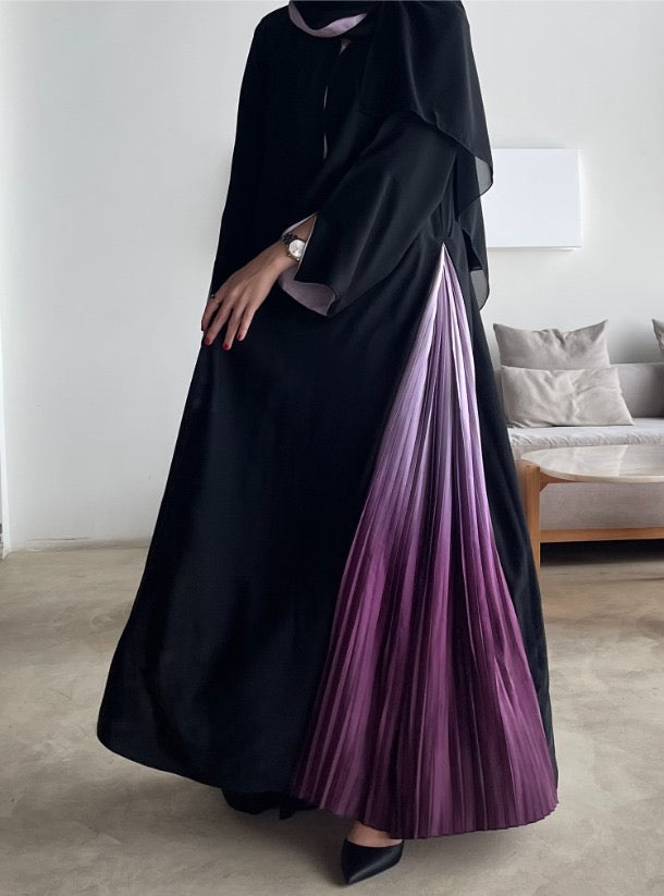 Black A-cut abaya featuring captivating ombré sides.