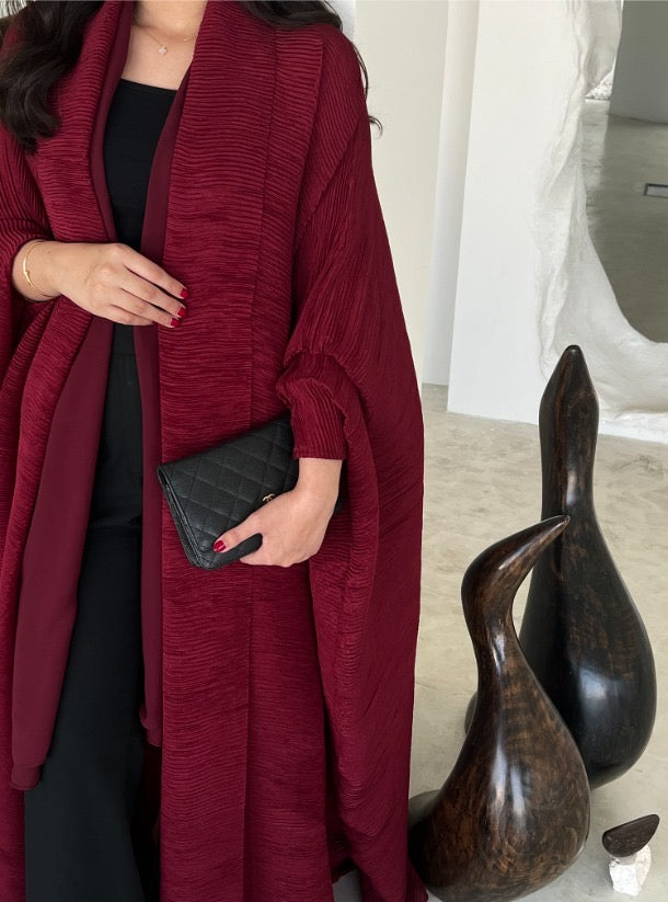 Maroon Pleated Abaya with Shyla