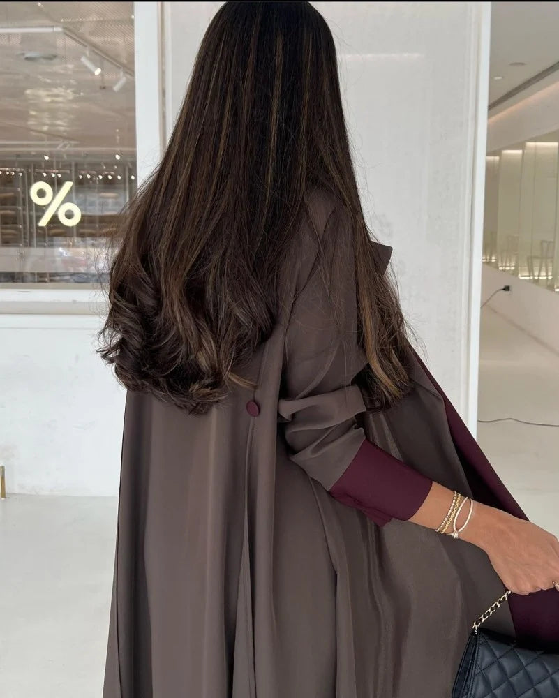 Chocolate Brown Abaya with Burgundy Details