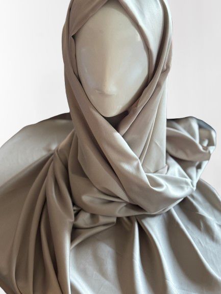 Festive Satin Hijab, Gray Green