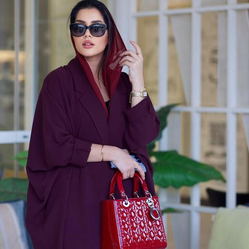 Burgundy bisht blazer Abaya with Shaila