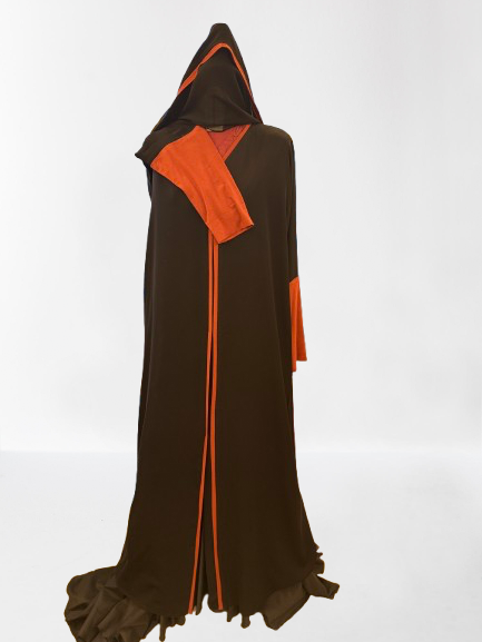 Black Nada Abaya with Jersy sleeves, burnt orange