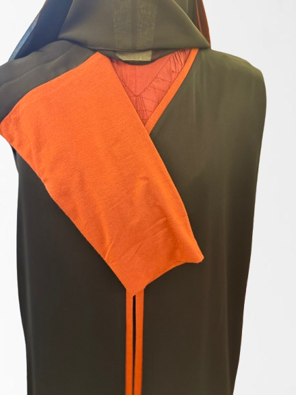 Black Nada Abaya with Jersy sleeves, burnt orange