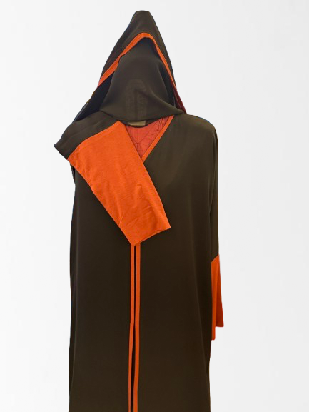 Black Nada Abaya with Jersy sleeves, burnt orange