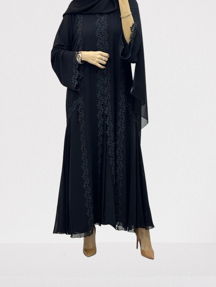 Classic Lace Abaya with Shaila, black, L0130