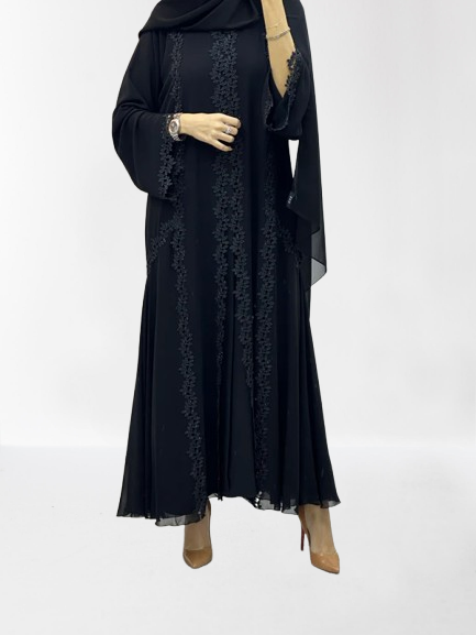 Classic Lace Abaya with Shaila, black, L0130