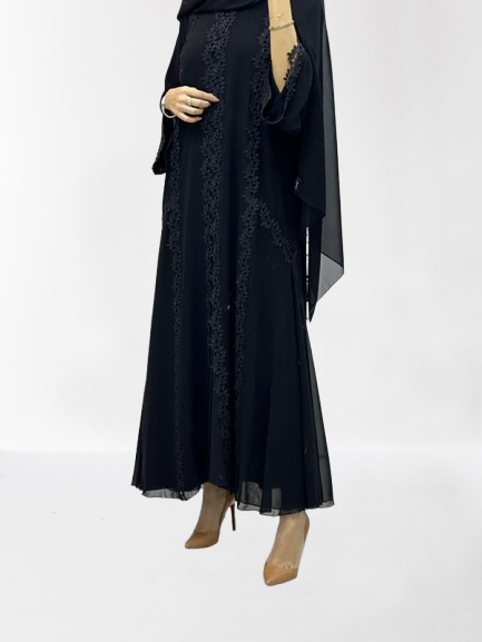 Classic Lace Abaya with Shaila, black, L0130