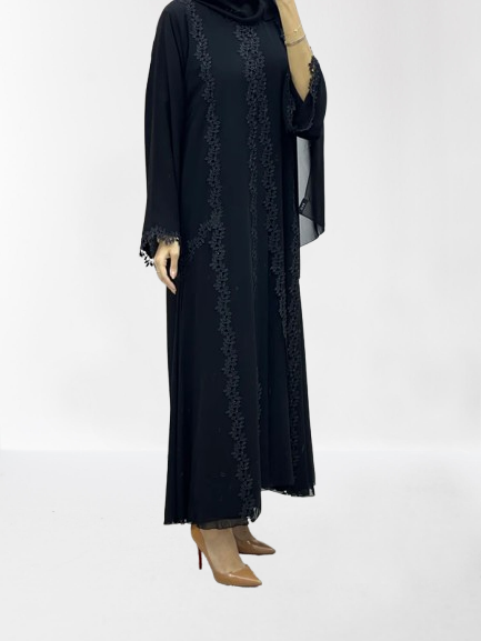 Classic Lace Abaya with Shaila, black, L0130