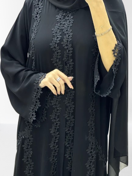 Classic Lace Abaya with Shaila, black, L0130