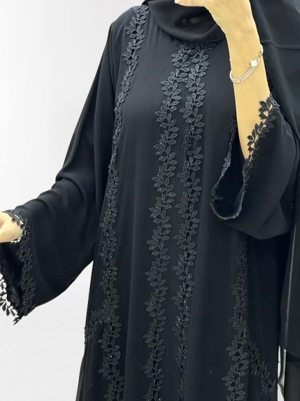 Classic Lace Abaya with Shaila, black, L0130