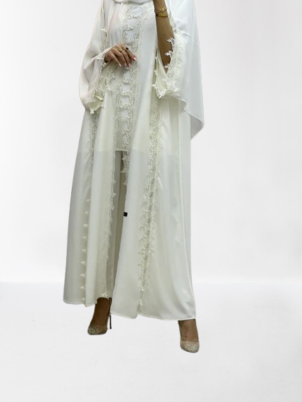 Classic Lace Abaya with Shaila, white, L0128