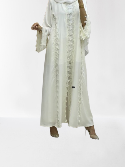 Classic Lace Abaya with Shaila, white, L0128