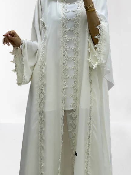 Classic Lace Abaya with Shaila, white, L0128