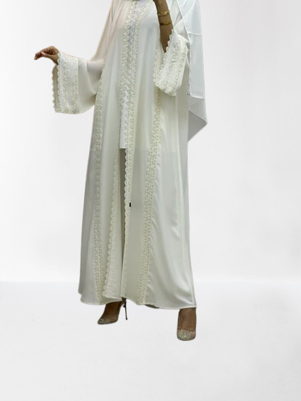 Classic Lace Abaya with Shaila, white, L0127