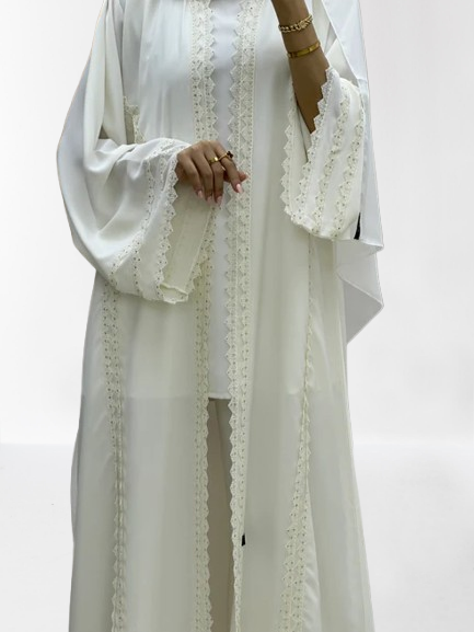 Classic Lace Abaya with Shaila, white, L0127