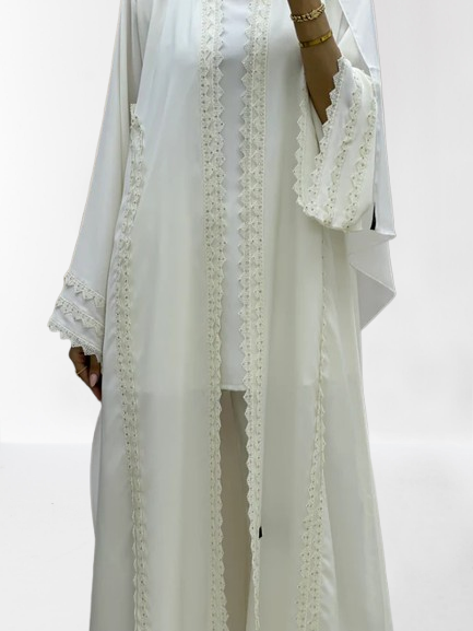 Classic Lace Abaya with Shaila, white, L0127