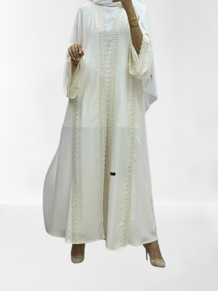 Classic Lace Abaya with Shaila, white, L0127