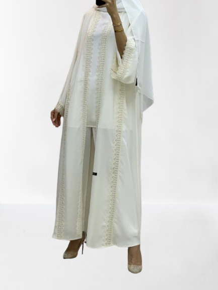 Classic Lace Abaya with Shaila, white, L0127