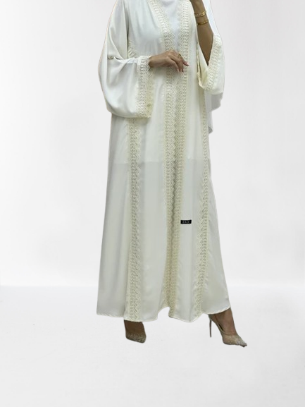 Classic Lace Abaya with Shaila, white, L0127