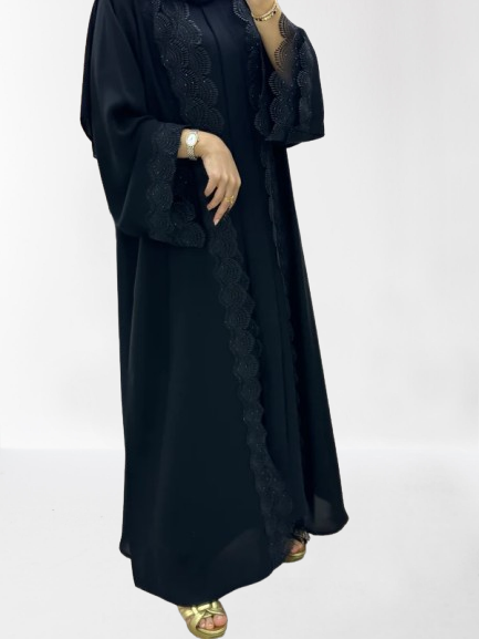 Classic Lace Abaya with Shaila, black, L0126