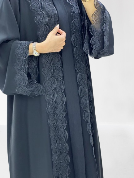 Classic Lace Abaya with Shaila, black, L0126