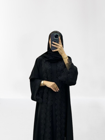 Classic Lace Abaya with Shaila, black, L0126