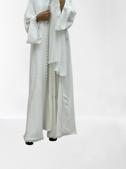 Classic Lace Abaya with Shaila, white, L0125