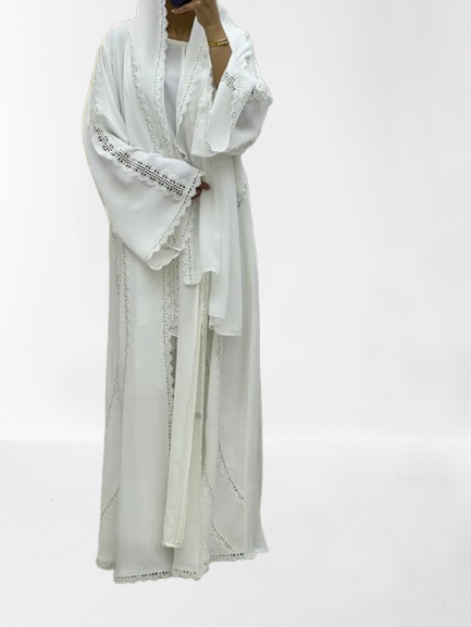 Classic Lace Abaya with Shaila, white, L0125