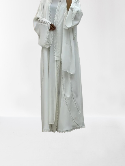 Classic Lace Abaya with Shaila, white, L0125